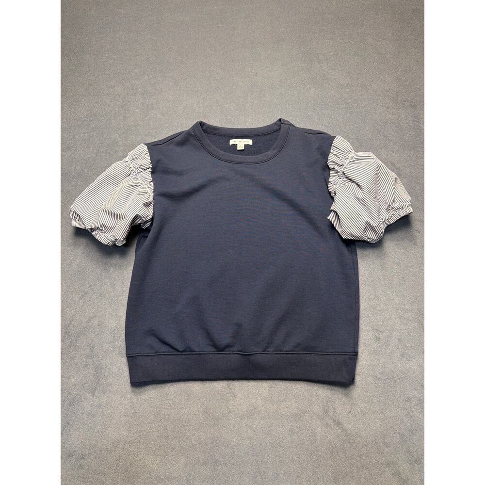 Assembly Women's Smocked Mixy Top Puff Sleeves Navy Blue Large